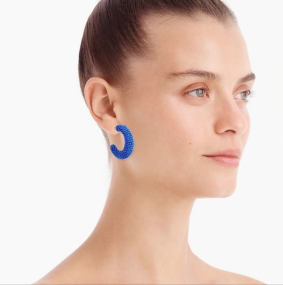 J.Crew beaded hoop earrings, blue - Picture 2 of 6